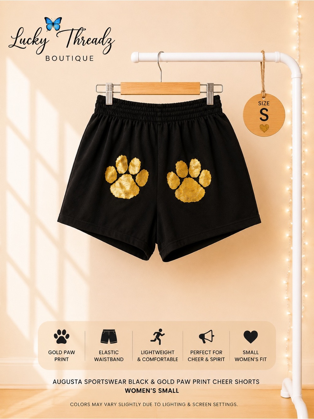 Augusta Sportswear Women’s Small Black Gold Paw Print Cheer Shorts